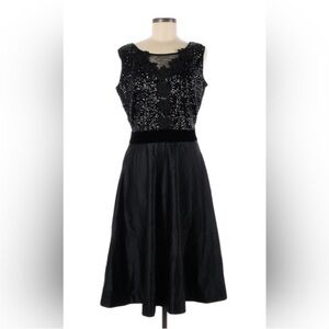 J Peterman Black Sequins & Rose Fit & Flare Cocktail Dress size 8 NEW